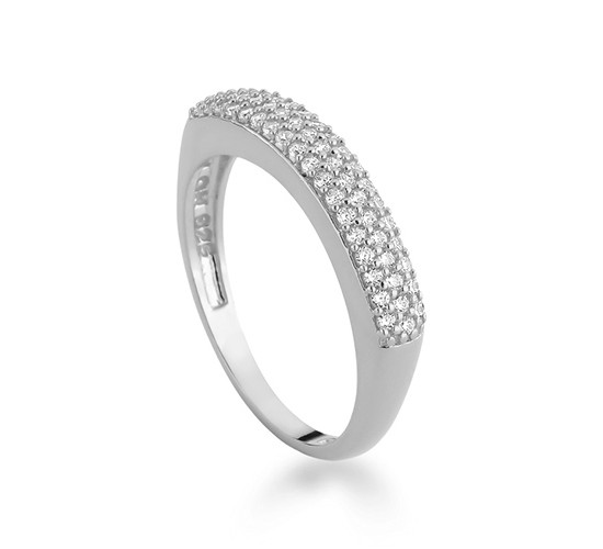 Anel pave reta fina zirconia cristal, prata. 340569