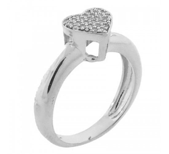 Anel coracao chuveiro zirconia cristal, prata. 340577