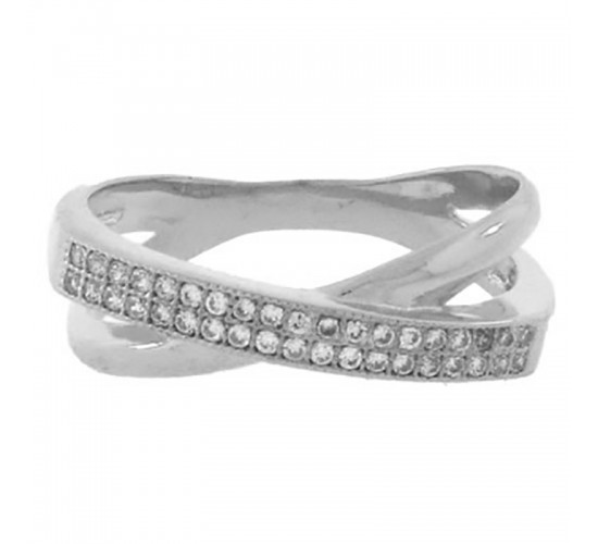 Anel liso sobreposto com zirconia cristal, prata. 340578