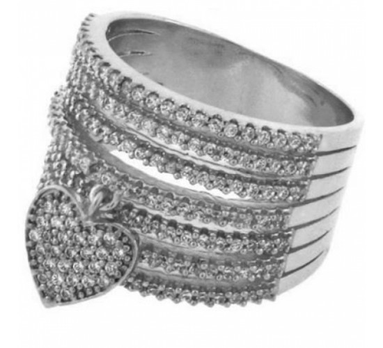 Anel 7 fios zirconia cristal com coracao zirconia cristal pendurado, prata. 340579