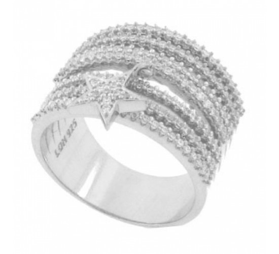 Anel 7 fios zirconia cristal com estrela zirconia cristal pendurada, prata. 340581