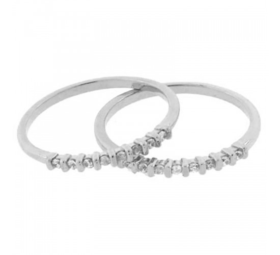 Anel aparador zirconia cristal com filetes entre elas, prata. 340586