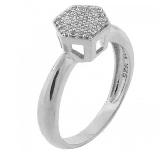 Anel chuveiro sextavado zirconia cristal, prata. 340591