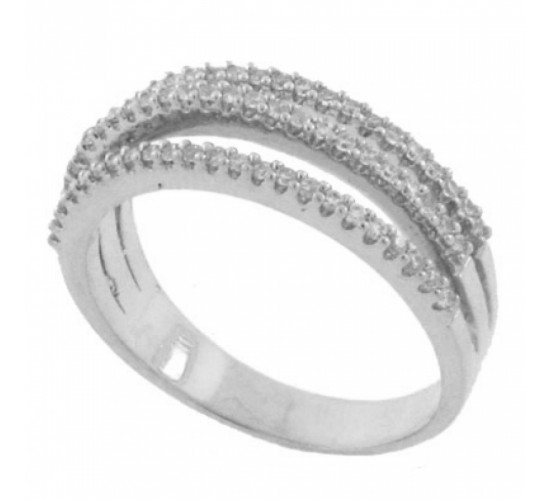 Anel 3 fios zirconia cristal, prata. 340593
