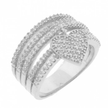 Anel 5 fios zirconia cristal com coracao zirconia cristal pendurado, prata. 340597