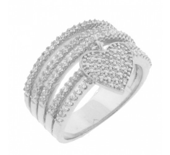 Anel 5 fios zirconia cristal com coracao zirconia cristal pendurado, prata. 340597