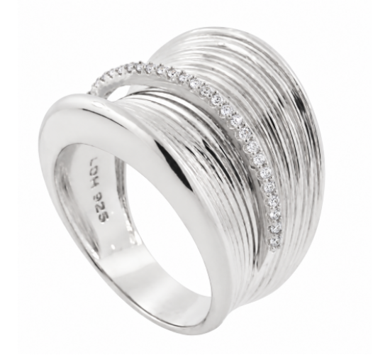 Anel convexo com fio zirconia cristal no centro, prata. 340603