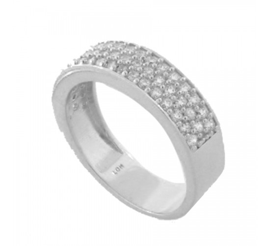 Anel alianca pave zirconia cristal, prata. 340613
