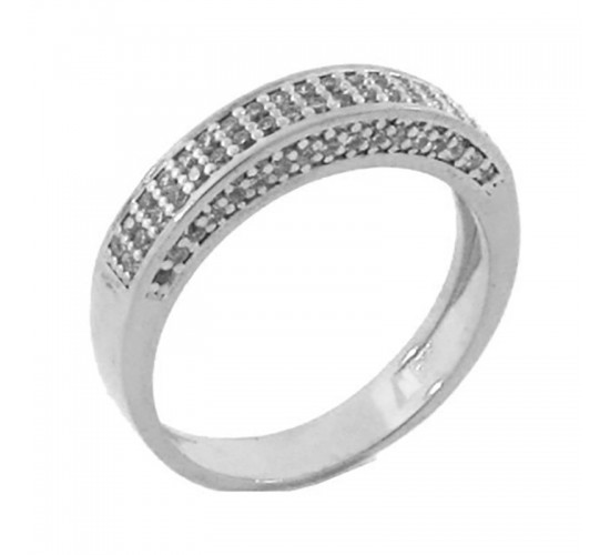 Anel zirconia cristal nas laterais e em cima, prata. 340631