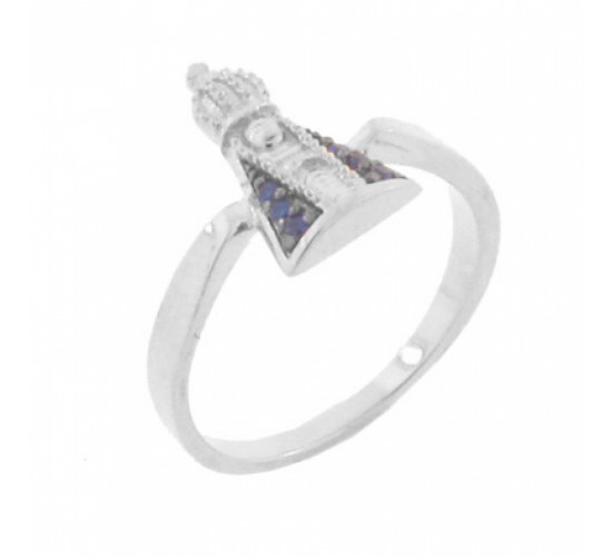 Anel Nossa Senhora Aparecida zirconia azul, Prata. 340634