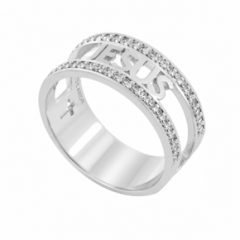 Anel escrito Jesus zirconia cristal nas laterais, prata. 340648