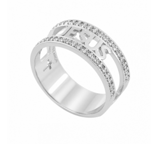 Anel escrito Jesus zirconia cristal nas laterais, prata. 340648