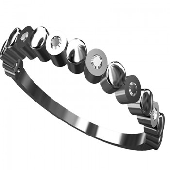 Anel aparador fino intercalado bolinha lisa e zirconia cristal, prata. 340655