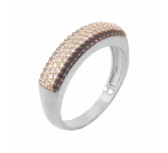 Anel pave media zirconia cristal no centro e zirconia negra nas laterais, prata. 340657