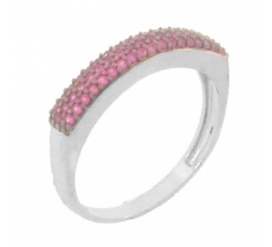 Anel pave reta media zirconia vermelha, prata. 340661