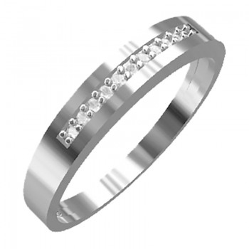 Anel meia alianca zirconia cristal laterais lisa, prata. 340663