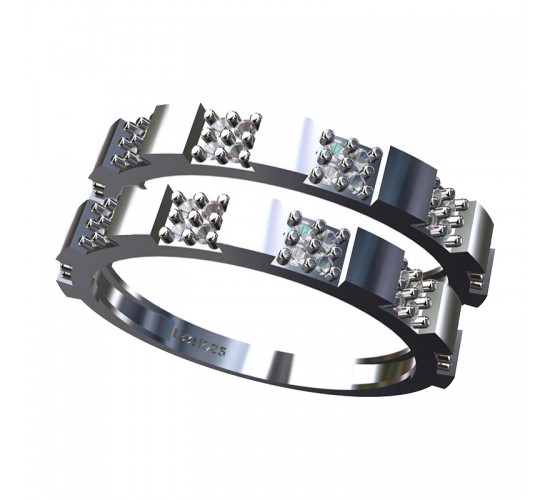 Anel aparador intercalado zirconia cristal e liso, prata. 340666