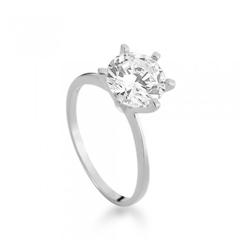 Anel solitario zirconia 8mm cristal, prata. 340701