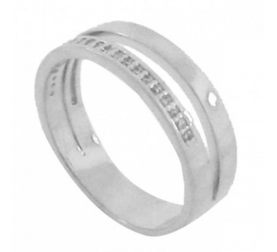Anel fio liso e fio zirconia cristal, prata. 340705