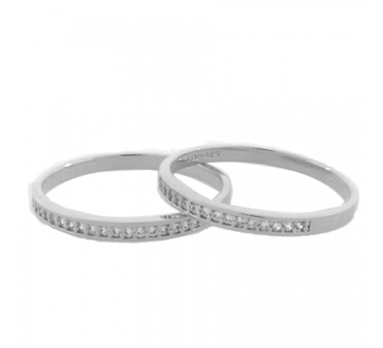 Anel aparador fino zirconia cristal com laterais lisa, prata. 340708