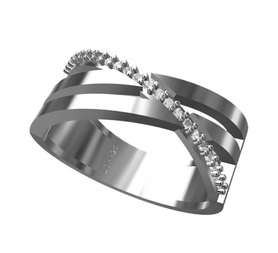 Anel em x com 2 aros lisos e 1 aro zirconia cristal, prata. 340710