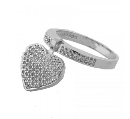 Anel aro zirconia cristal com coracao zirconia cristal pendurado, prata. 340712