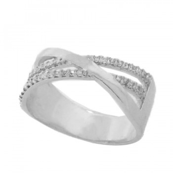 Anel sobreposto aro liso e zirconia cristal, prata. 340713