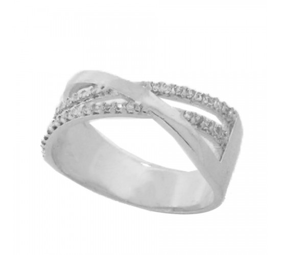 Anel sobreposto aro liso e zirconia cristal, prata. 340713