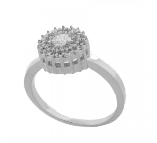Anel chuveiro redondo pedra maior cristal com zirconia cristal em volta, prata. 340714