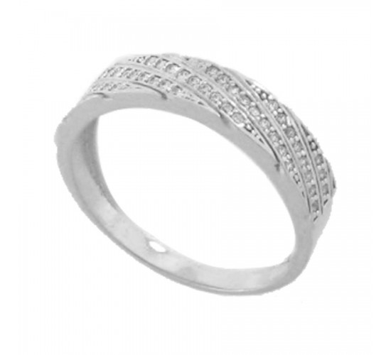 Anel intercalado zirconia cristal na diagonal, prata. 340779