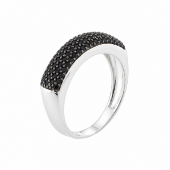 Anel pave media zirconia negra, prata. 340784
