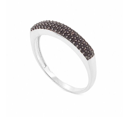 Anel pave reta media zirconia negra, prata. 340791