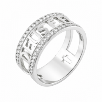 Anel Deus e Fiel com zirconia nas laterais, Prata. 340794 Anel Deus e Fiel com zirconia nas laterais, Prata. 340794