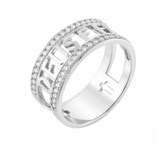 Anel Deus e Fiel com zirconia nas laterais, Prata.  340794