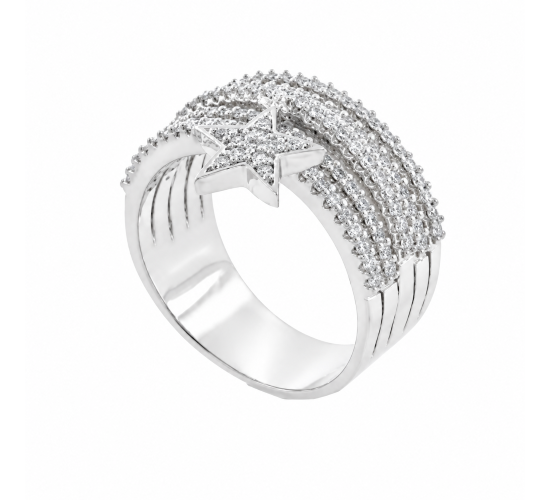 Anel 5 fios zirconia cristal com estrela zirconia cristal pendurada, prata. 340796