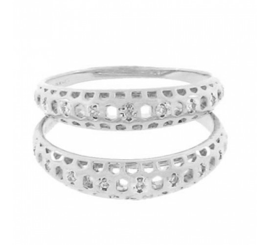 Anel aparador intercalado zirconia cristal e furinho vazado, prata. 340798