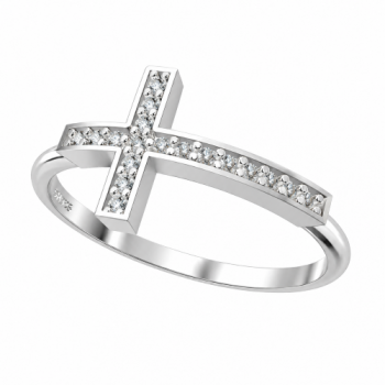 Anel cruz de lado fina zirconia cristal, prata. 340799