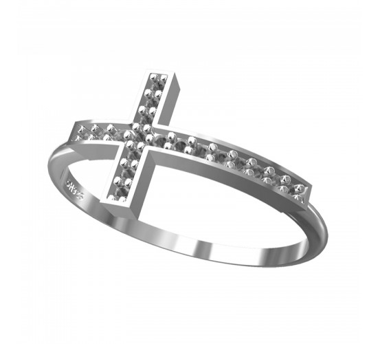 Anel cruz de lado fina zirconia cristal, prata. 340799