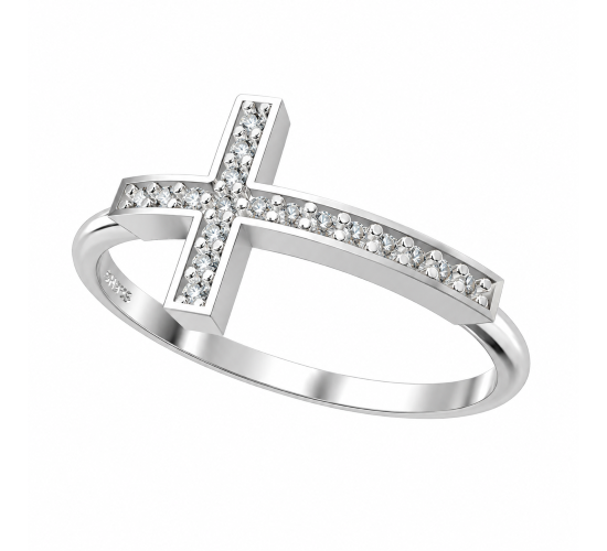 Anel cruz de lado fina zirconia cristal, prata. 340799