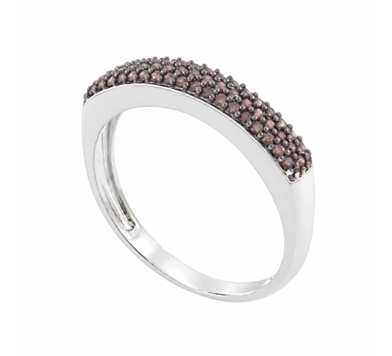 Anel pave reta media zirconia chocolate, prata. 340821