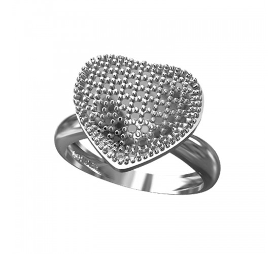 Anel coracao abaulado zirconia cristal, prata. 340837