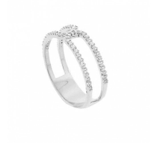 Anel vazado com dois fios zirconia cristal, prata. 340869