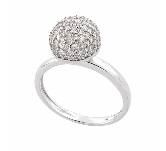 Anel meia esfera menor zirconia cristal, prata. 340871