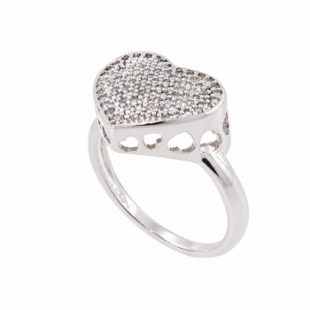 Anel coracao zirconia cristal. prata. 340872