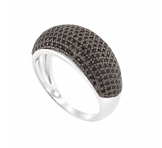 Anel pave grande zirconia negra, prata. 340880