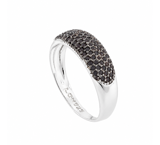 Anel alianca pave grossa zirconia negra, prata. 340884
