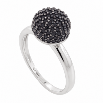 Anel meia esfera menor zirconia negra, prata. 340900