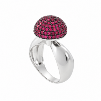 Anel meia esfera zirconia vermelha, prata. 340963