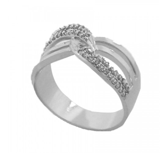 Anel em x 2 fios lisos e 2 fios zirconia cristal, prata. 340997