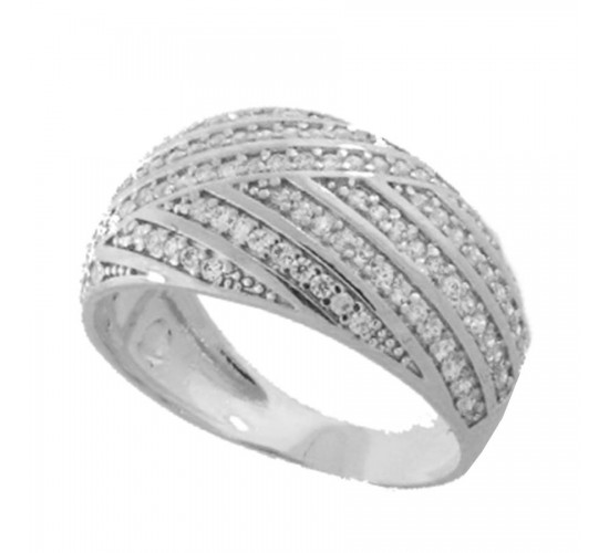 Anel abaulado diagonal zirconia cristal, prata. 341010